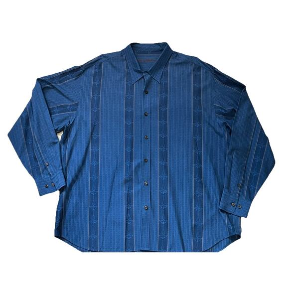Tommy Bahama Silk Button Up Shirt Men’s XXL Long Sleeve Blue Embroidered - Picture 1 of 9